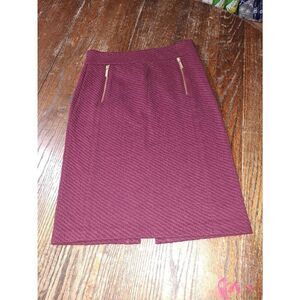Small Michael Kors Burgandy Side Zip Pencil Straight Skirt with Zipper Detail